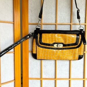 • yellow and black faux croc convertible crossbody/ clutch •